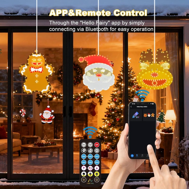 Lopanbs 3Pack 12in Smart Christmas Window Lights Decorations with Remote/App, Lighted Santa Face, Reindeer, Gingerbread Man, Timer, Music Sync, Dimmer, Holiday Indoor Outdoor Wall Door Glass Decorations - Image 3